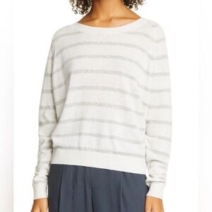 VINCE Stripe Wool & Cashmere Sweater In Heather White/ Heather Grey medium